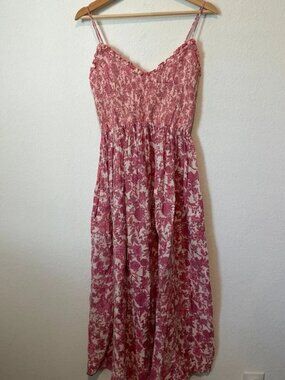 Free People Pink Floral Sweet Nothings Sleeveless Midi Dress - M